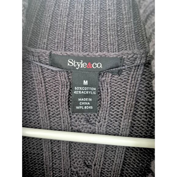 Style & Co Womens Sweater Blazer Sz M Cable Knit Long Cardigan Chunky Gray - Picture 3 of 6